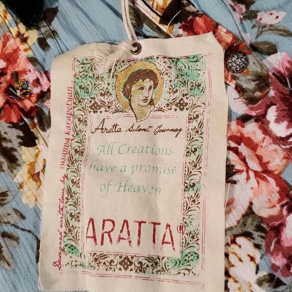 Aratta Silent Journey Floral Flower Blouse Button Down Shirt Velvet Collar Small - Picture 4 of 16